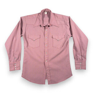 Vintage Western Shirt Adult MEDIUM Red Heather Rose Cowboy Rodeo Pearl Snap 70s